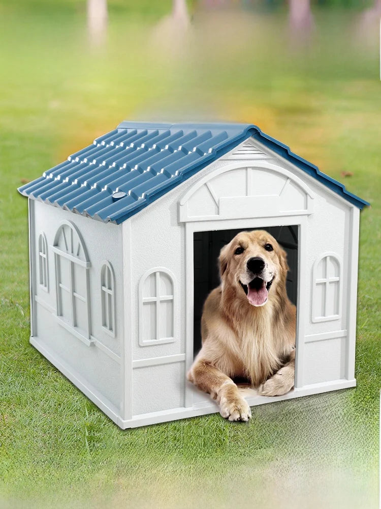 Small Outdoor Dog House, Rainproof, Blue, No Door Design