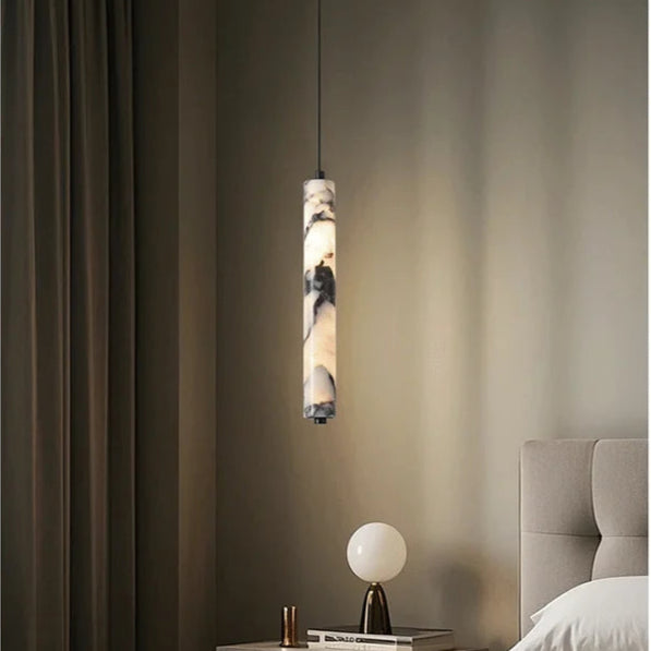 Modern Marble Cylinder Pendant Light with LED for Bedroom or Living Room