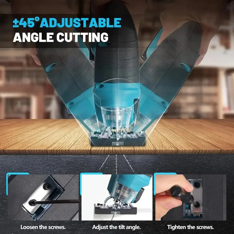 18V Cordless Curved Jigsaw – 3000RPM, Adjustable Bevel Cutting, Compatible with Makita Batteries