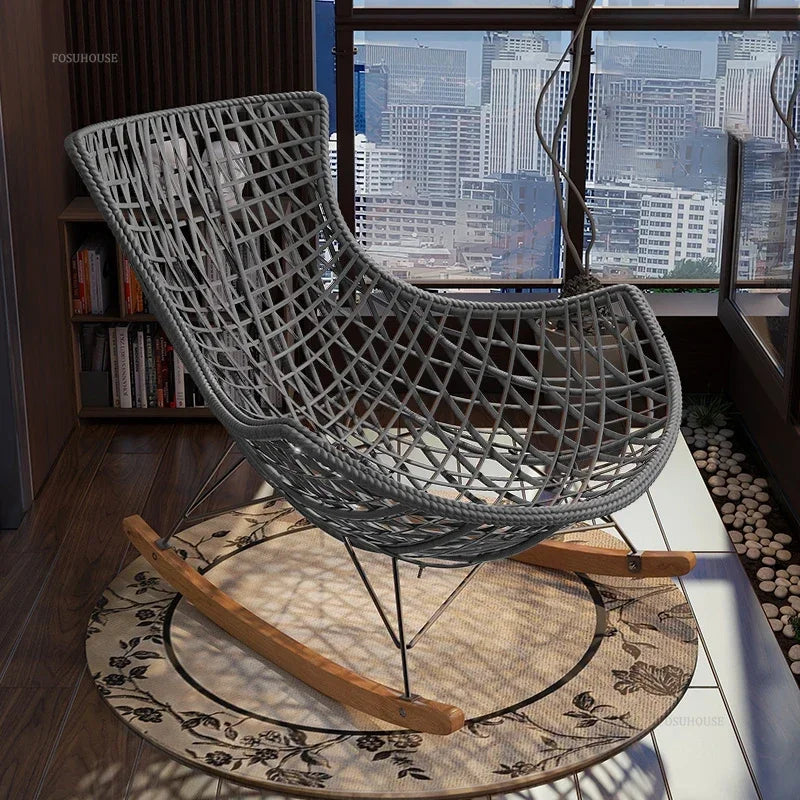 Outdoor Rattan Lounge Chair Semi-Reclining Retro Design for Comfortable Seating