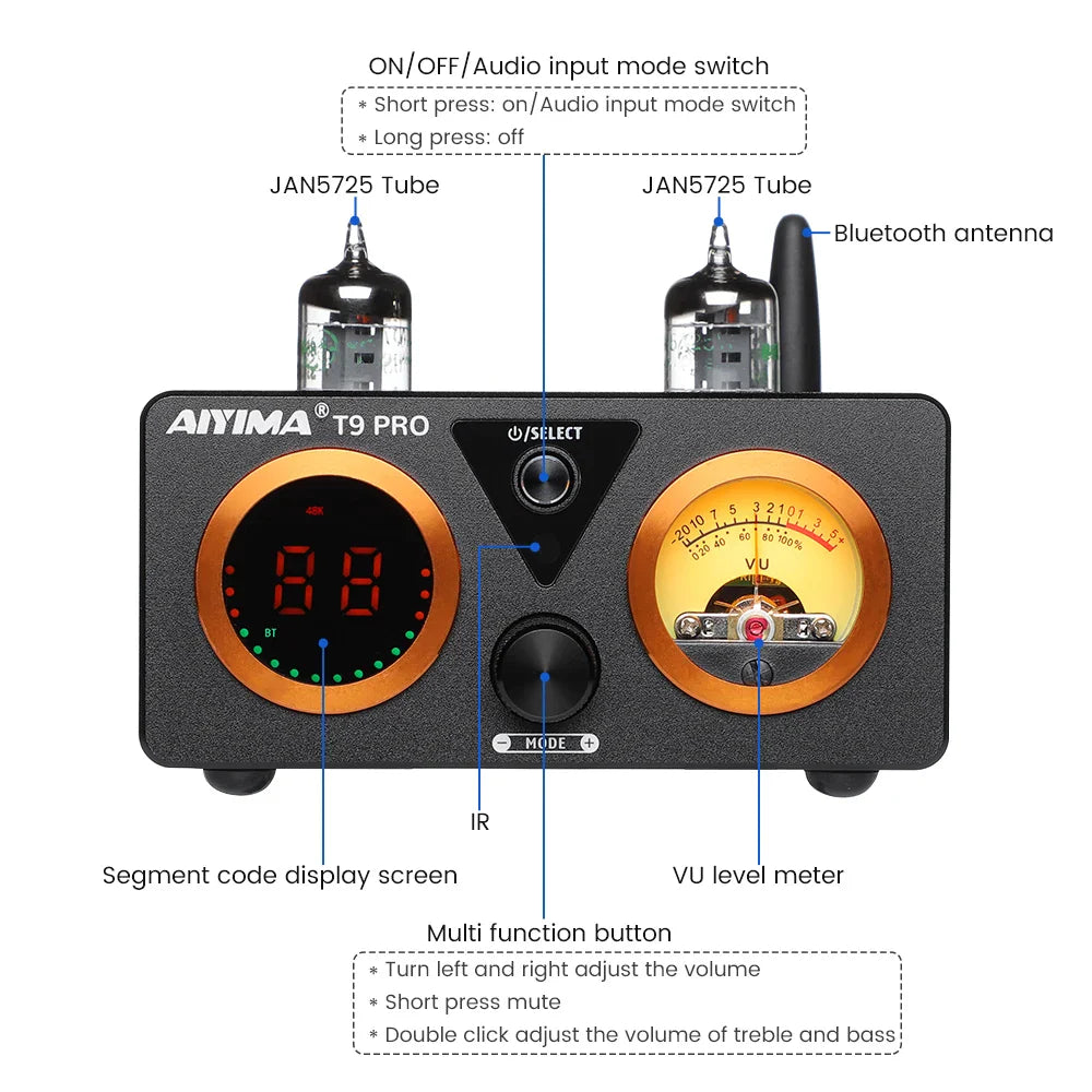 100W×2 Stereo Tube Amplifier with Bluetooth 5.0