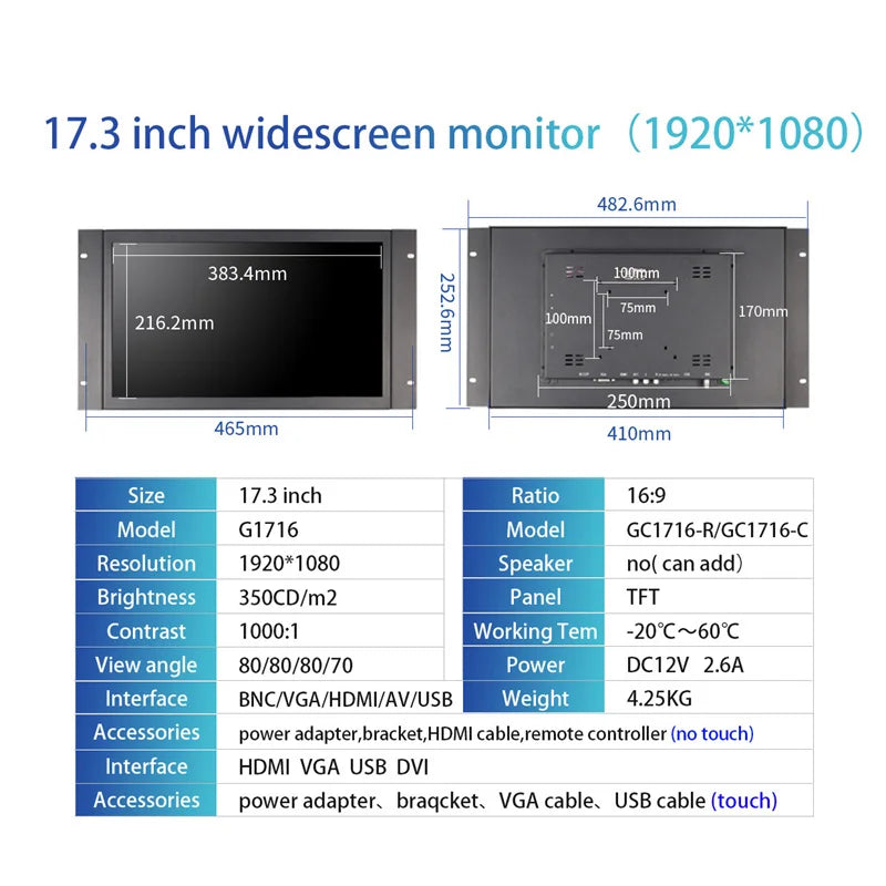 17" Industrial resistive touch Monitor with HDMI and USB