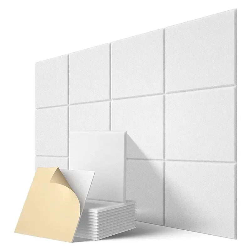 12pcs Self-Adhesive Acoustic Wall Panels, Soundproof Foam Tiles, White