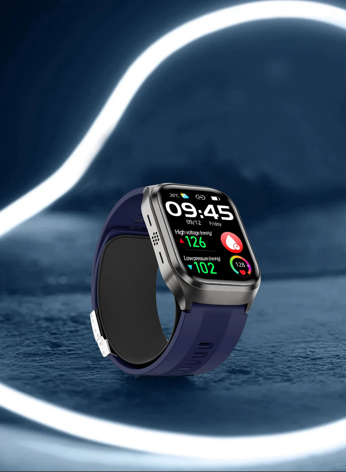 2.06" AMOLED Smart Watch with ECG, Temp & SpO2 Blue Air Pump Strap, IP68, 12-Day Battery
