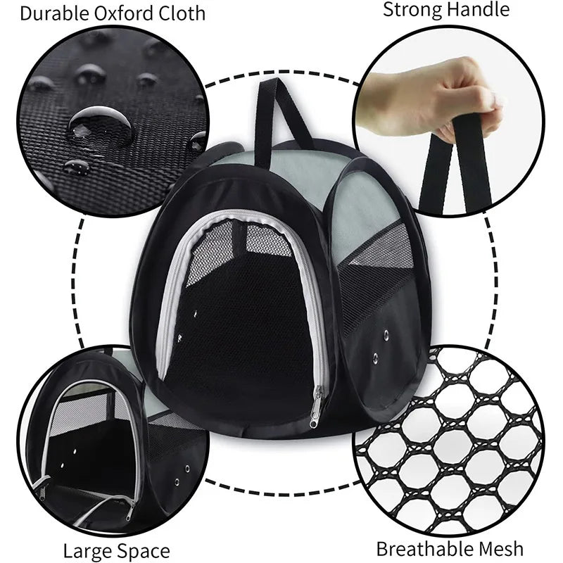 Portable Foldable Bird Travel Cage with Breathable Mesh Design Plastic Black