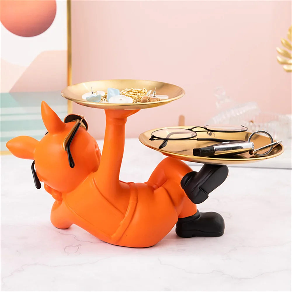 Dog Figurine with Storage Tray – Resin Home Decor Sculpture