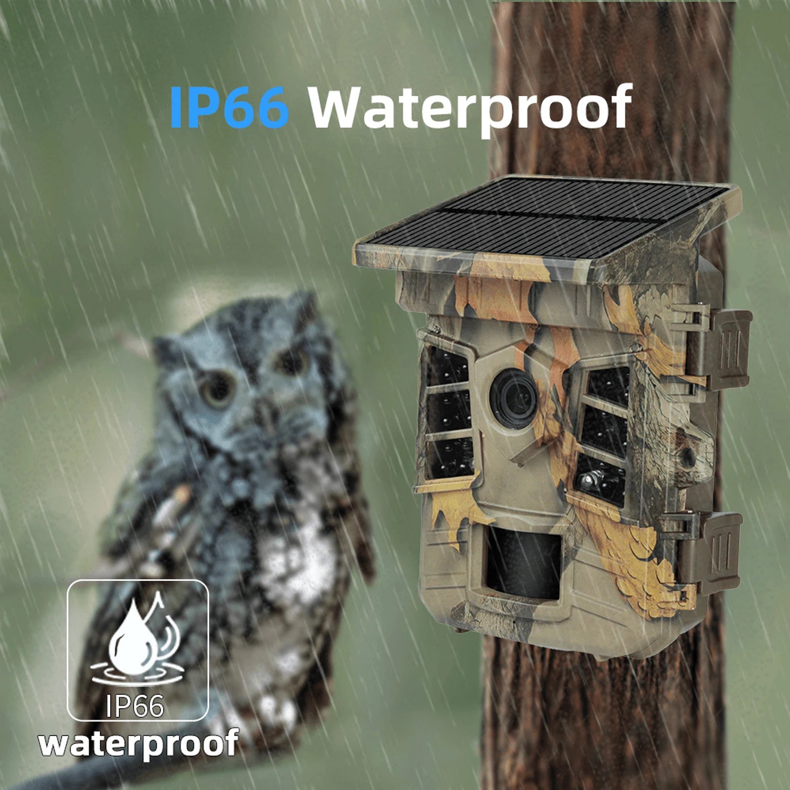 1080p Trail Camera with WiFi, Solar Power & 32MP Night Vision 0.3s Trigger, IP66 Waterproof