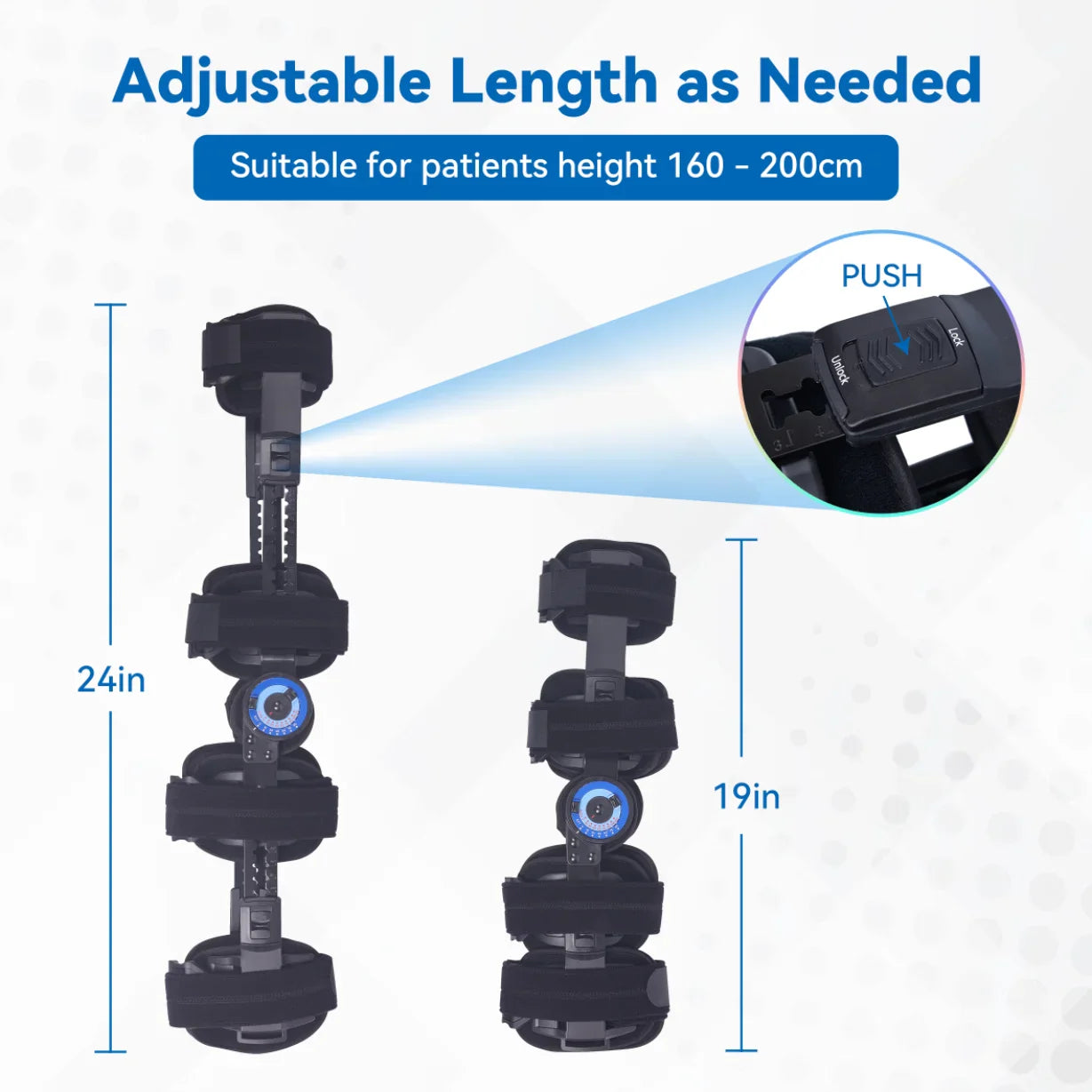 Orthopedic Hinged ROM Knee Brace, Adjustable Angle & Length, Black