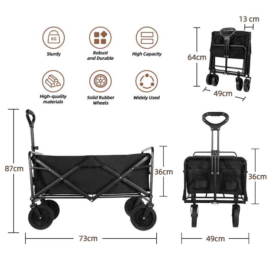 Heavy-Duty Collapsible Folding Wagon Cart – STC Black | All-Terrain Outdoor Utility Trolley