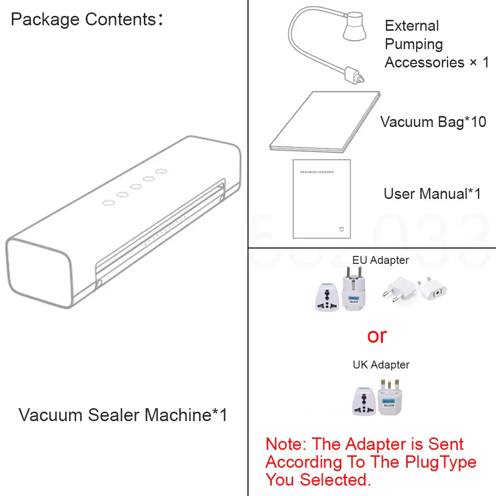 Food Vacuum Sealer 70KPa 220V with 10 Vacuum Bags