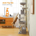 164cm Cat Tree with Sisal-Covered Posts, Dual Condos, Hammock & Top Perches