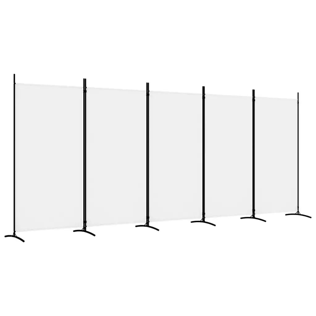 5-Panel Foldable Room Divider Screen 433cm – White Fabric Privacy Partition