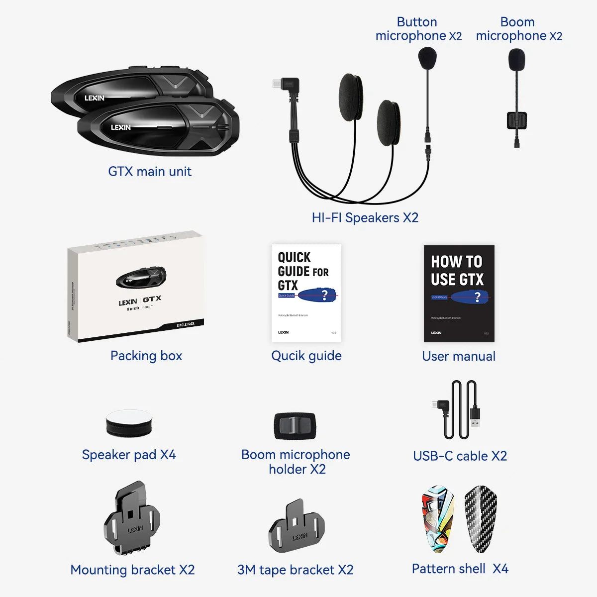 2-Pack Motorcycle Bluetooth Intercom Headsets 2000m Range