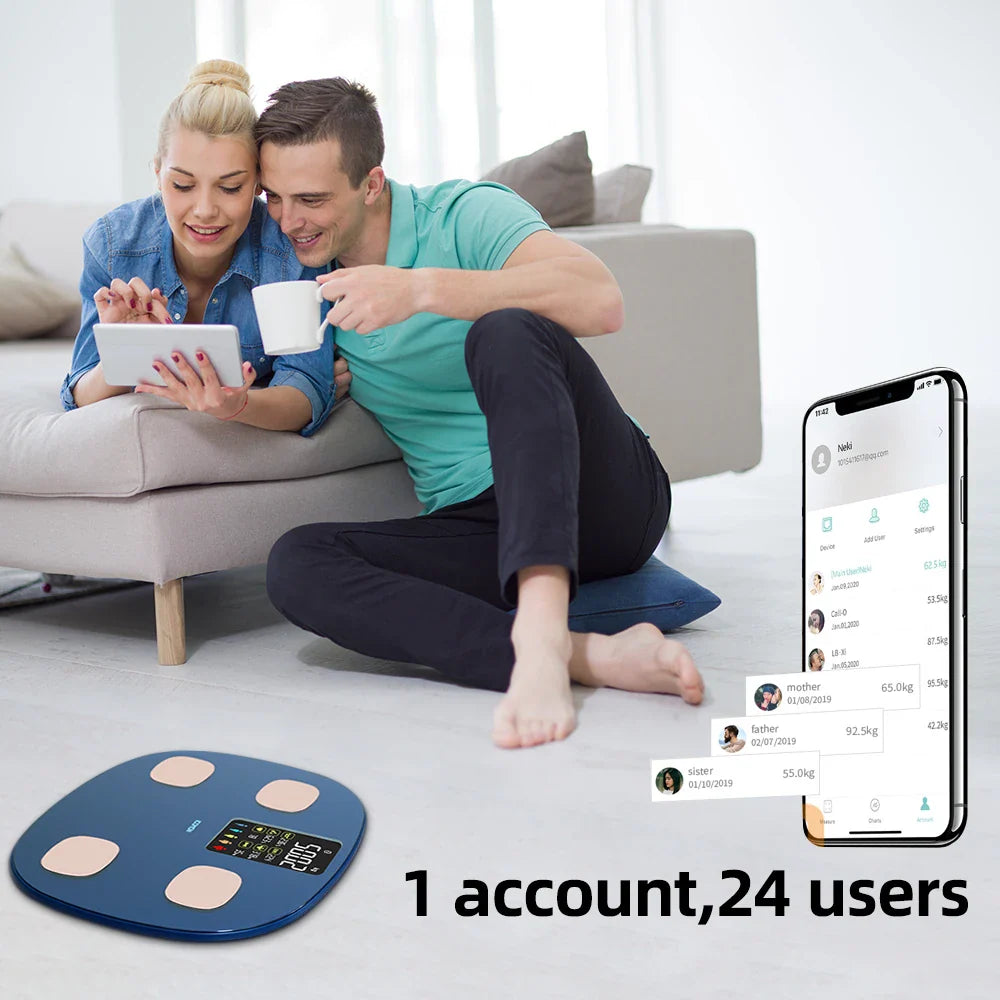 Smart Body Fat Scale, 16 Data Analyzer, Bluetooth, Oval, 180kg Capacity