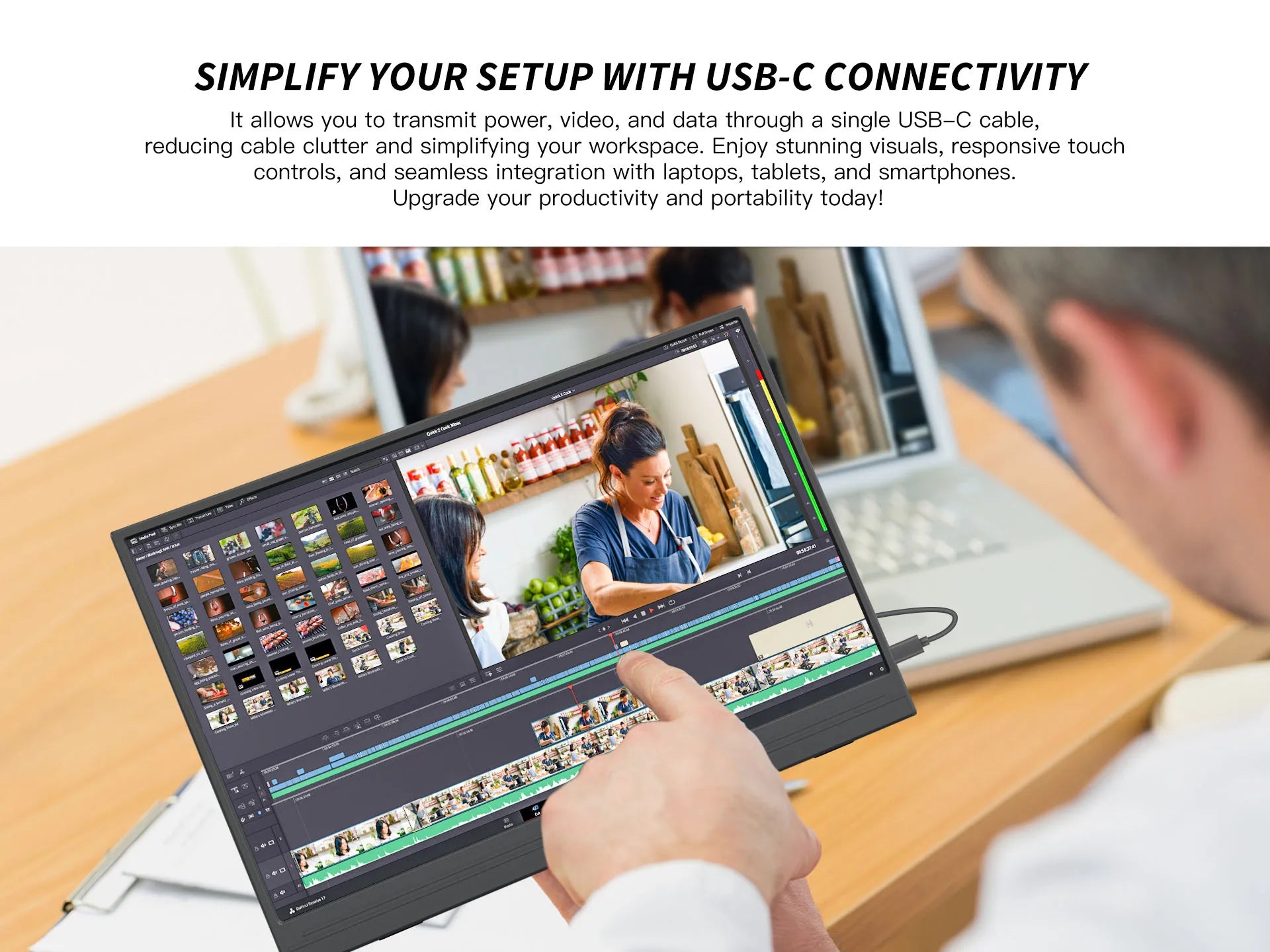 14" Portable Touchscreen Monitor 1080p IPS USB-C Display