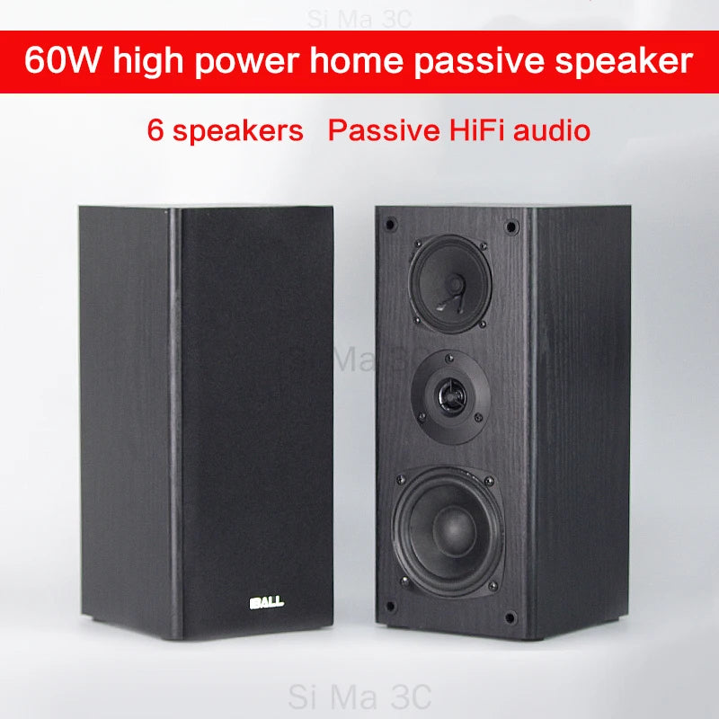 Portable 2.0 Stereo Speakers Wooden Cabinet, HiFi Surround, 60W Output for Home Audio