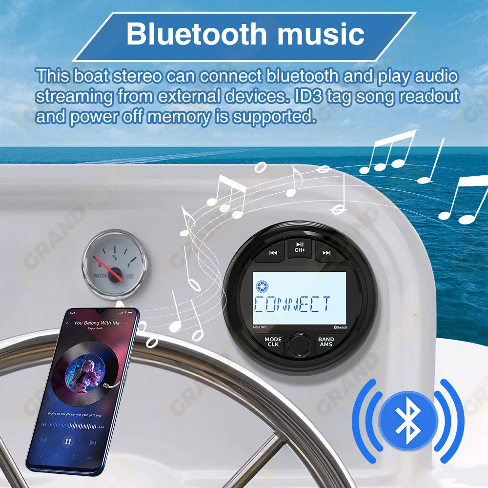 Bluetooth Marine Stereo Radio with FM/AM – Waterproof Audio System for Boats & Outdoor Vehicles