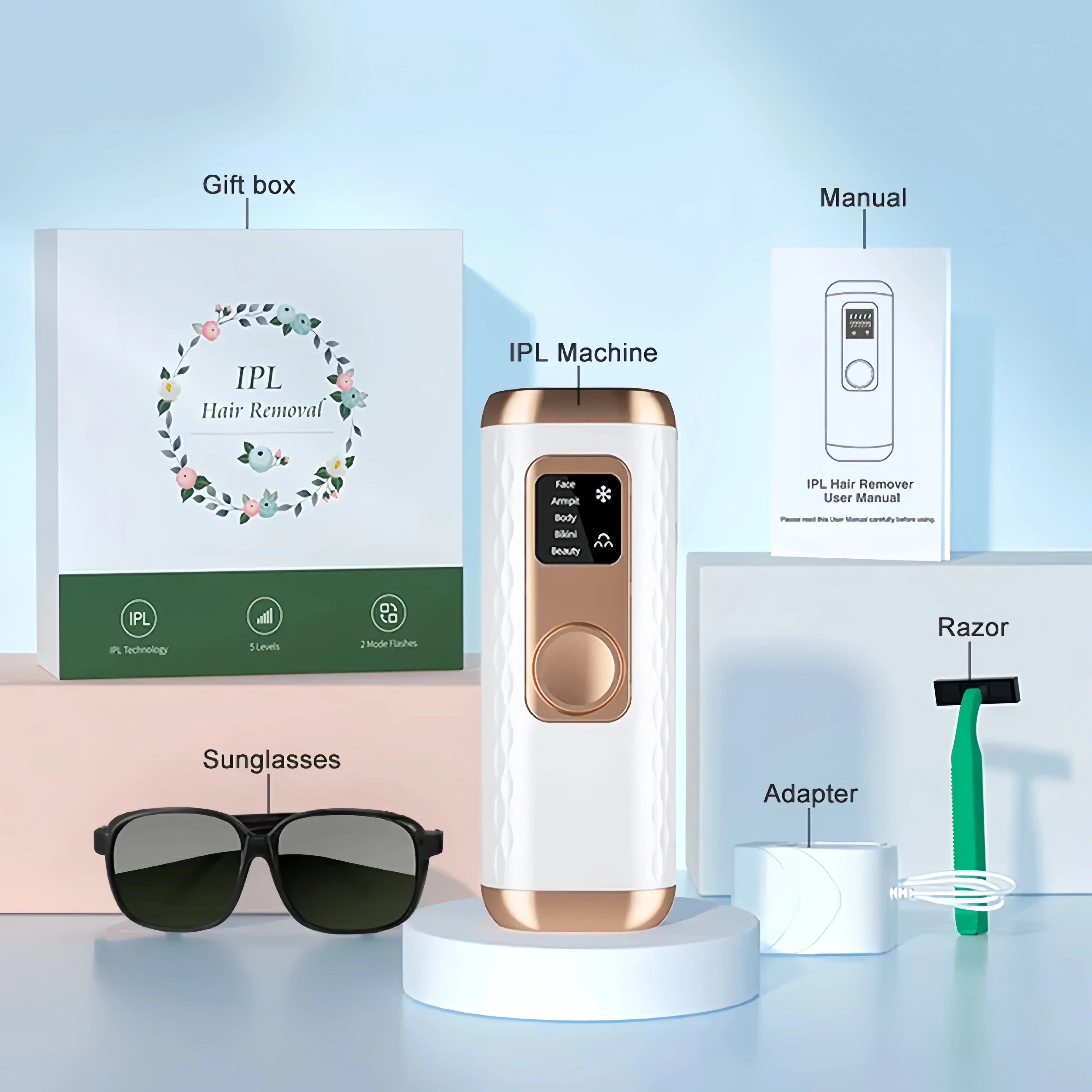 Portable IPL Laser Hair Removal Device – Painless, Cordless, 3-Speed White Au