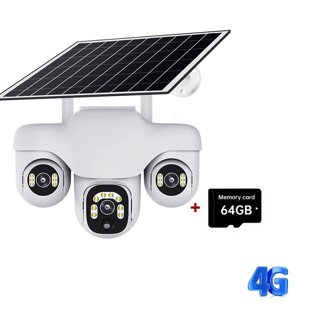 Outdoor 15MP 4G Solar Security Camera Triple Lens, 360° PTZ, Waterproof, Remote Viewing