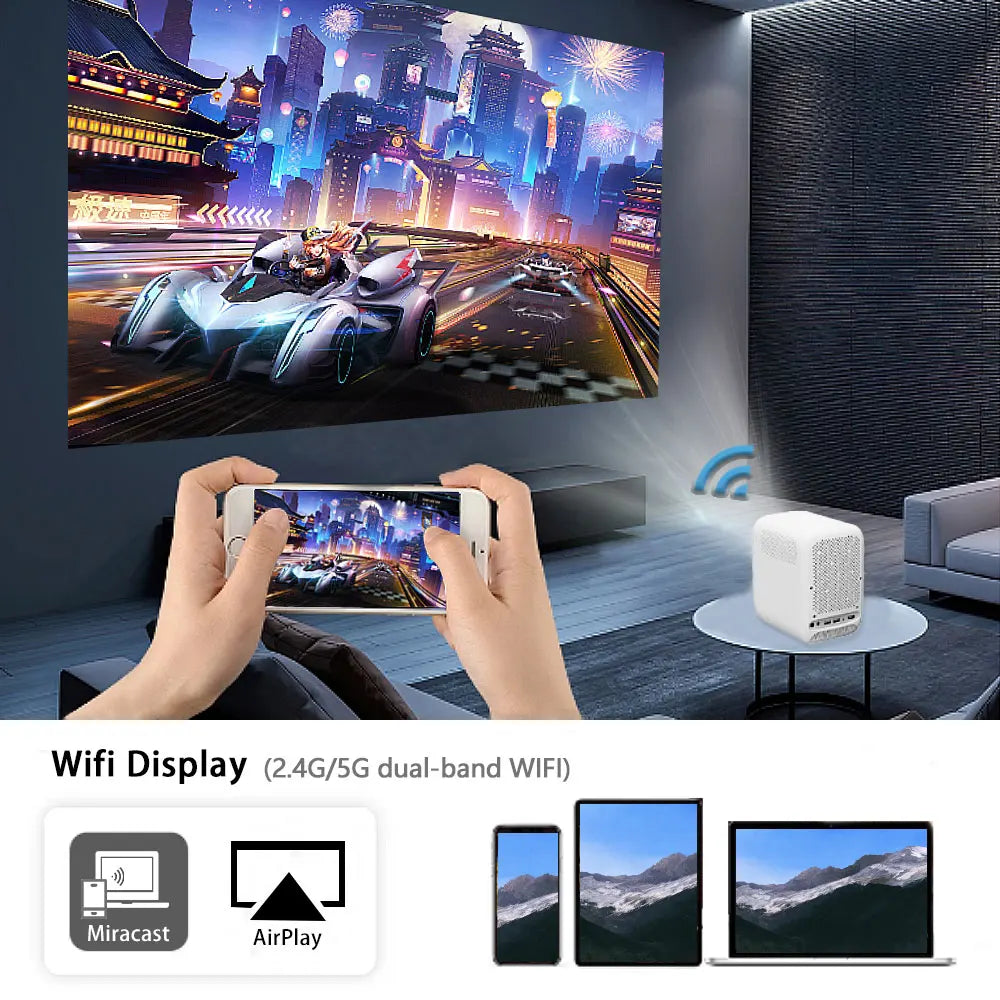 1080p Android Projector with 100" Screen, 8000 Lumens, 5G WiFi, Bluetooth