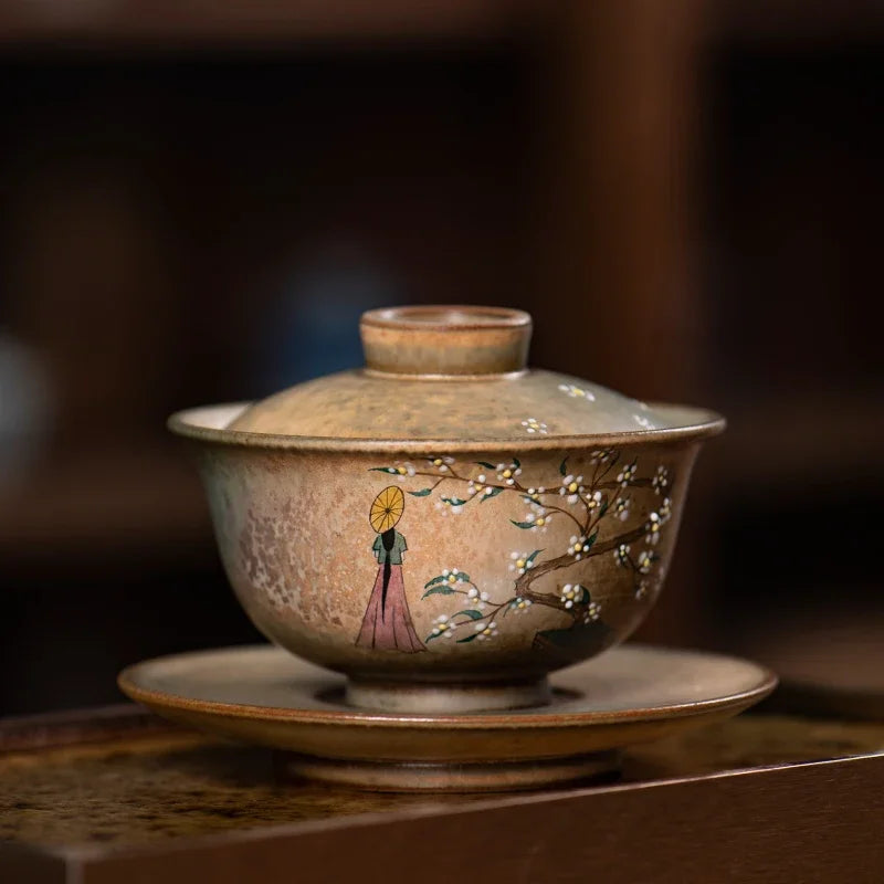 Retro Ceramic Gaiwan Handmade Tea Brewing Set for Home