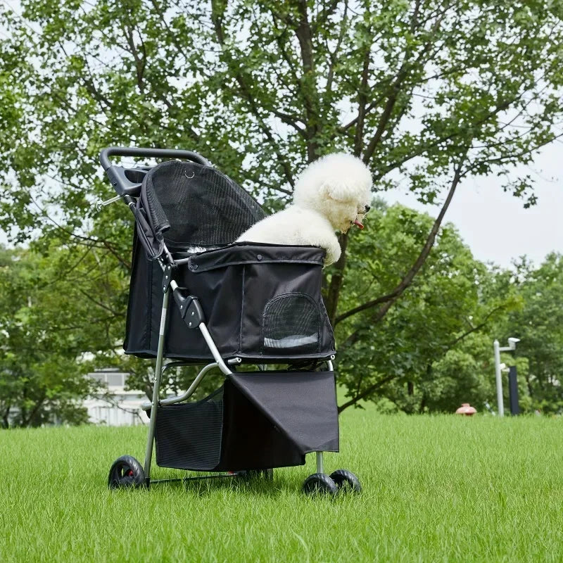 Lightweight Foldable Pet Stroller with 3 Wheels Waterproof Travel Carrier for Cats & Dogs up to 15kg