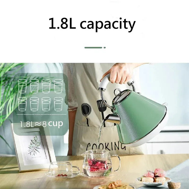 1.8L Electric Kettle Stainless Steel with Auto Shut-Off & 360° Base – 1800W, Fast Boil