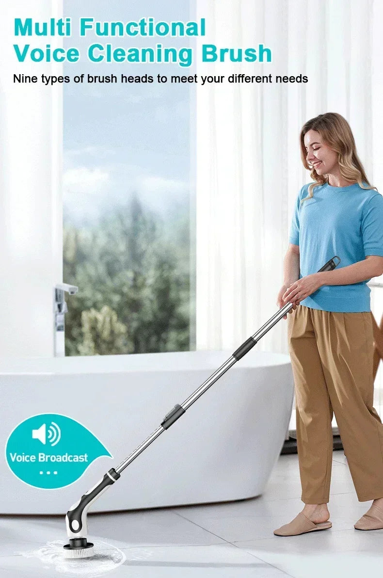 11-in-1 Cordless Electric Spin Scrubber with 9 Brush Heads and Adjustable Handle