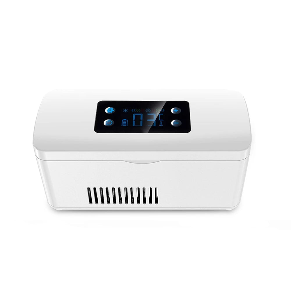 White Portable Insulin Fridge with LCD Display, 7800mAh Battery, 2–8°C Cooling for Travel Use