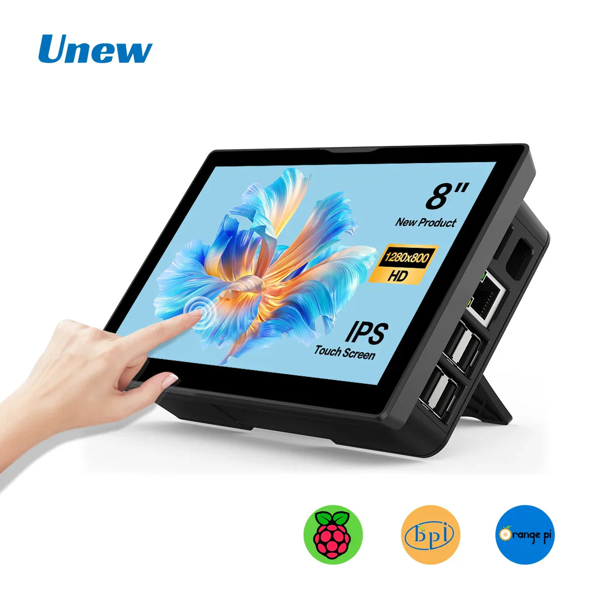 Portable 8" IPS HDMI Monitor with Touchscreen & Dual Speakers – 1280x800