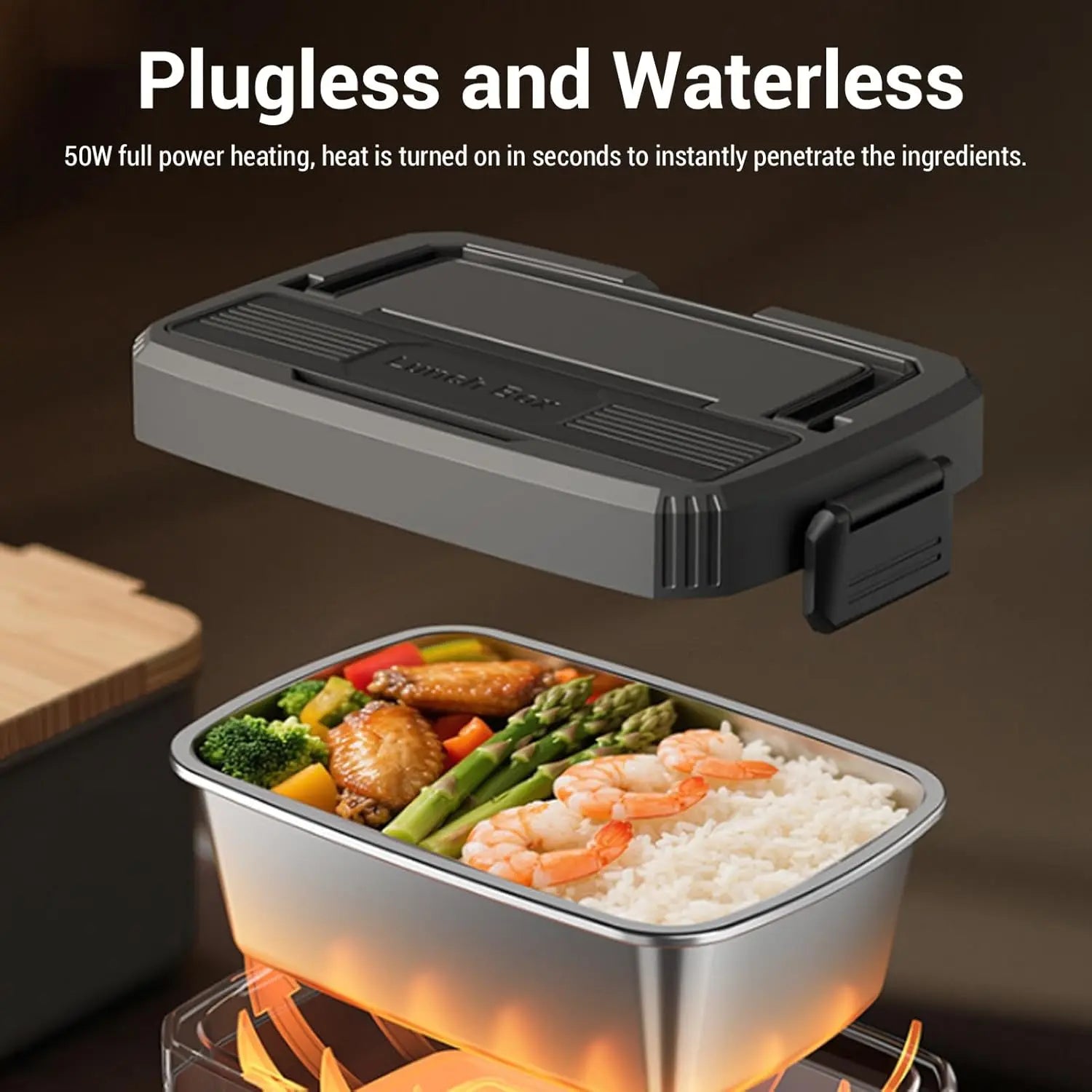 Cordless Electric Lunch Box , Large USB Rechargeable Food Warmer for Office & Travel