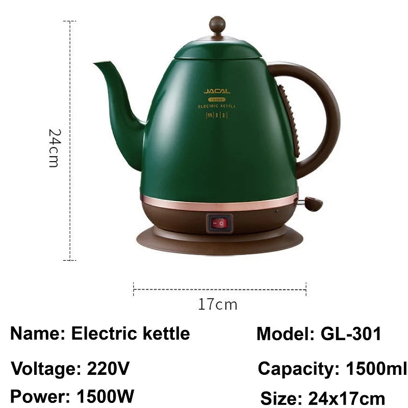 1500W Retro Style Electric Kettle Red – Rapid Boil, Heat Preservation, Long Spout
