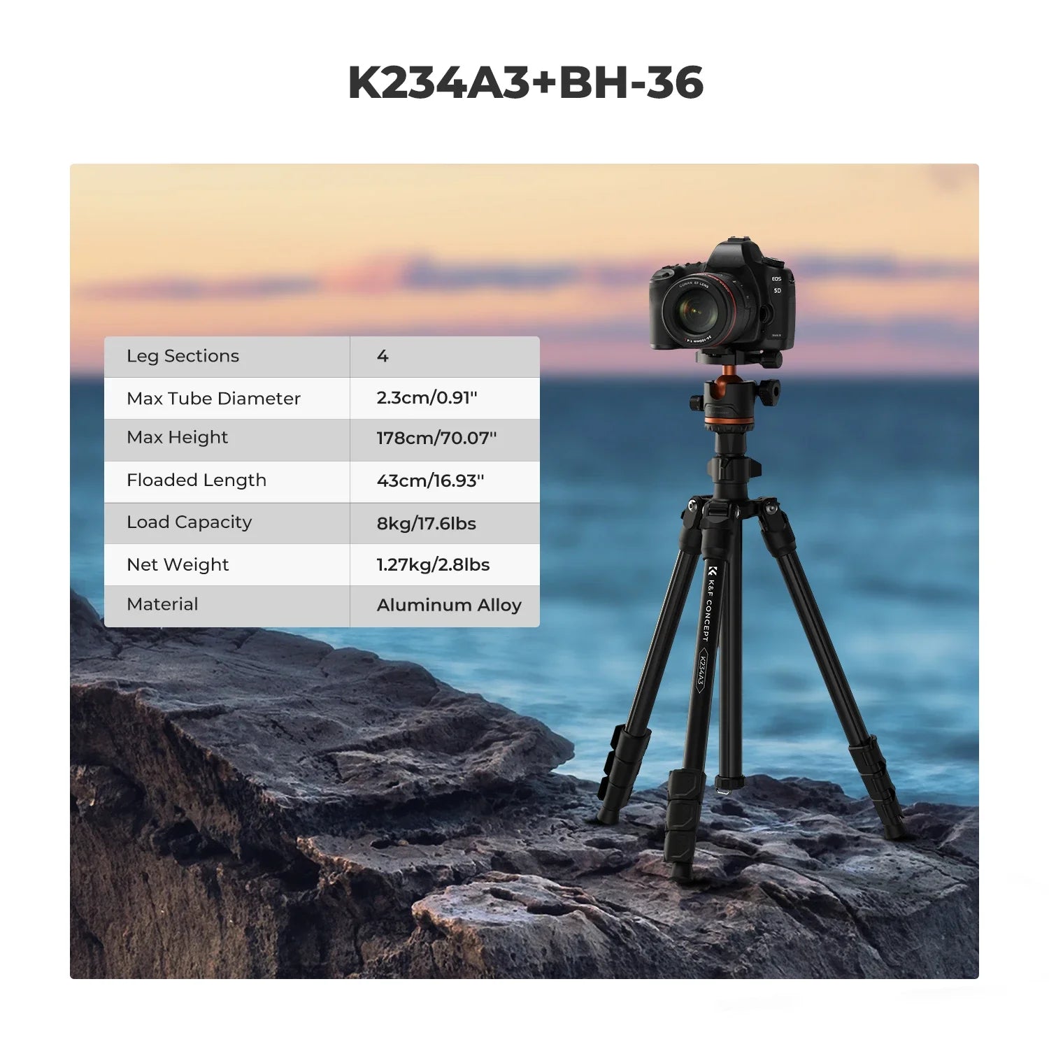 178cm Lightweight Tripod for Camera & Smartphone with Ball Head