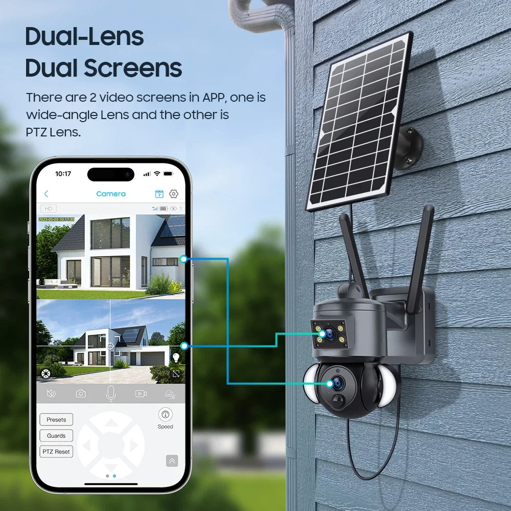 Cordless 8MP 4K Outdoor PTZ Camera with Solar Power, 4G SIM, Dual Lens & Color Night Vision