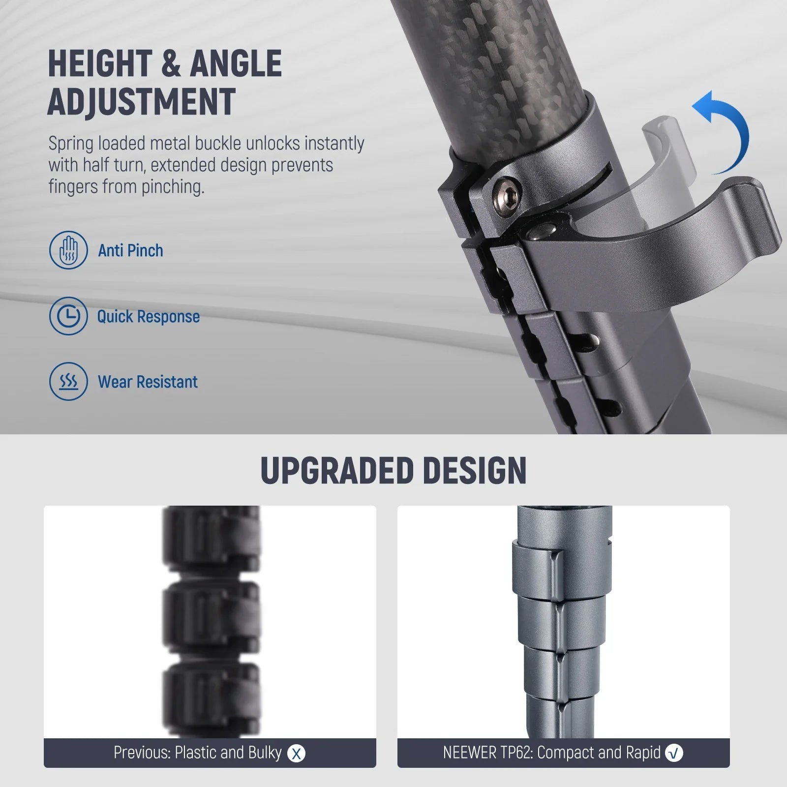 Lightweight Travel Tripod 62" with 360° Rotation & Arca Plate