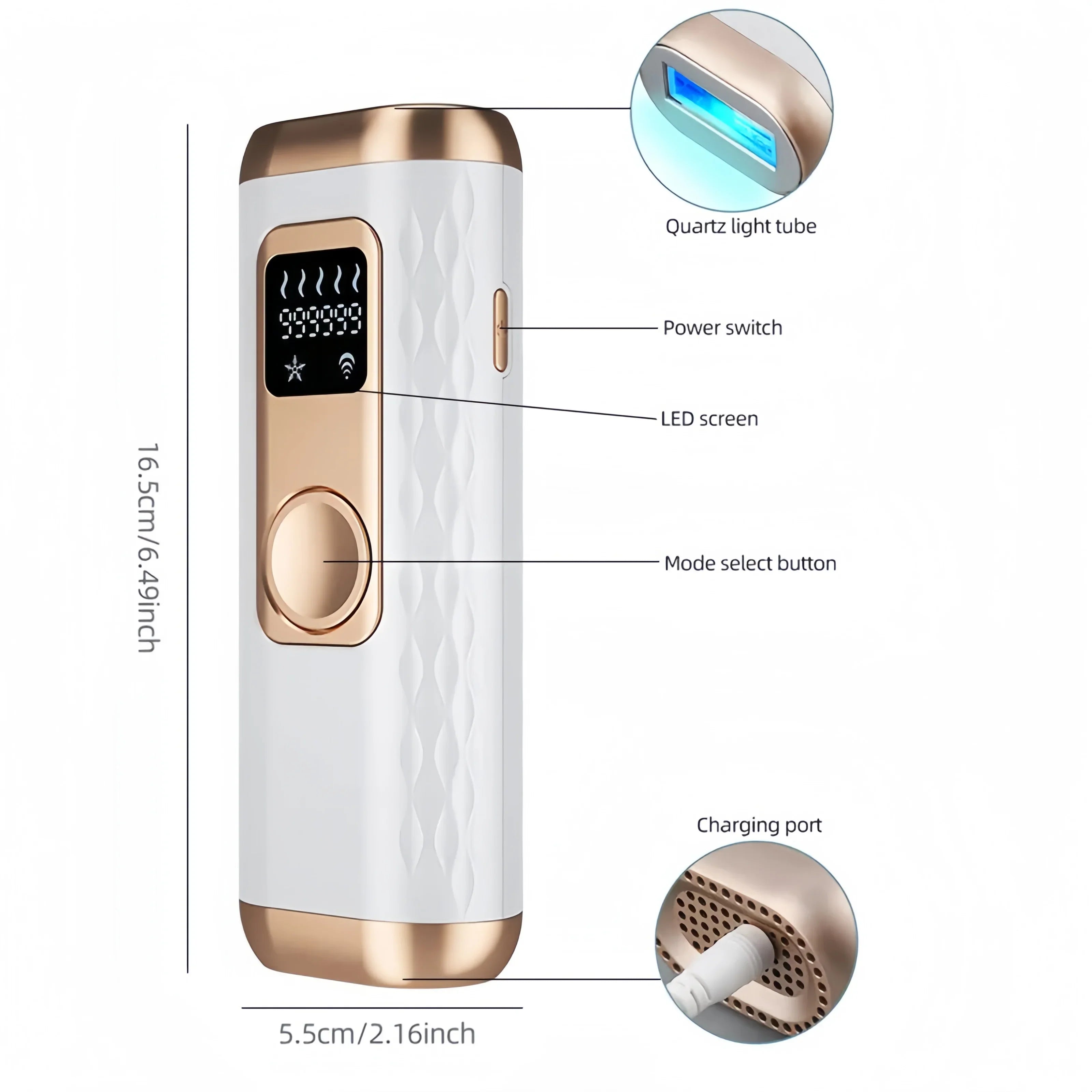 Portable IPL Laser Hair Removal Device – Painless, Cordless, 3-Speed White Au