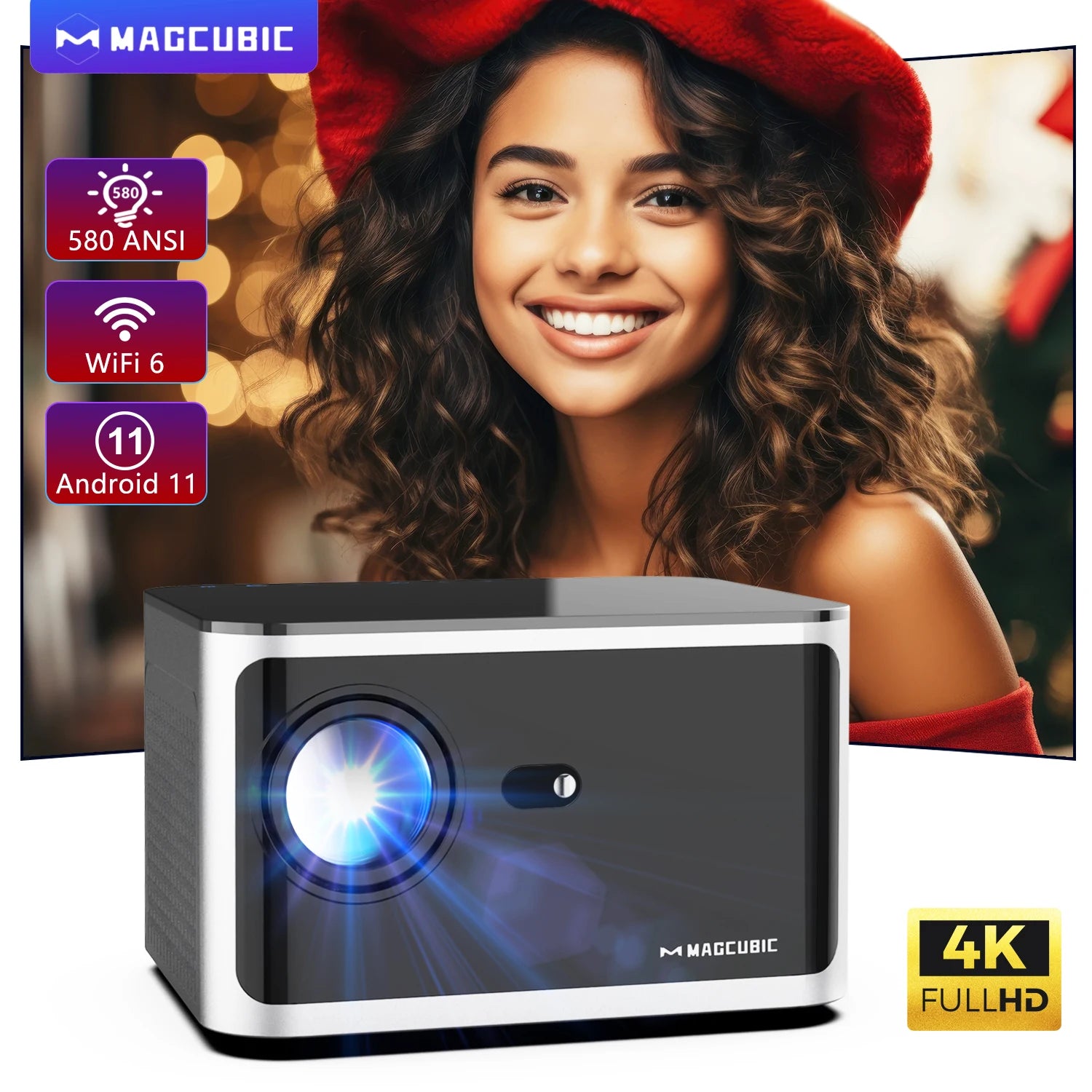 Smart 1080P Home Projector with Voice Control & Bluetooth