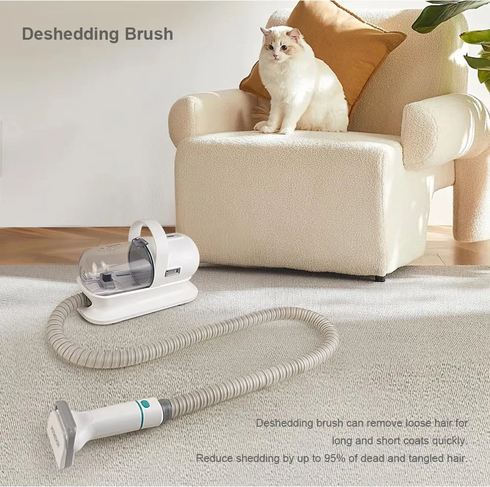5-in-1 White Pet Grooming Vacuum with Clippers & Brush