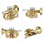 Mini Pocket Trumpet Bb Flat Brass Wind Instrument - Gold