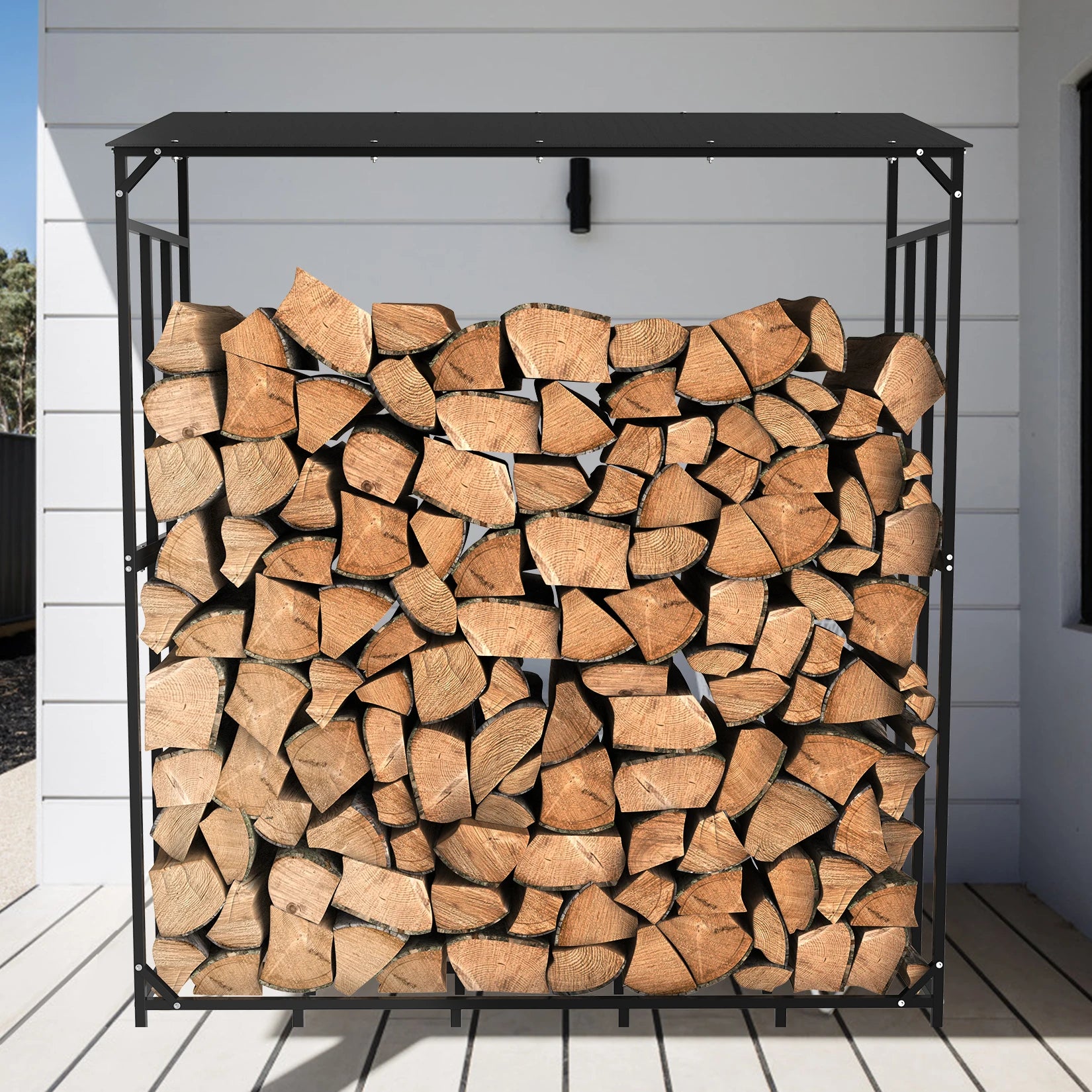 Heavy Duty Metal Firewood Rack with Cover Outdoor 300kg Log Storage Stand