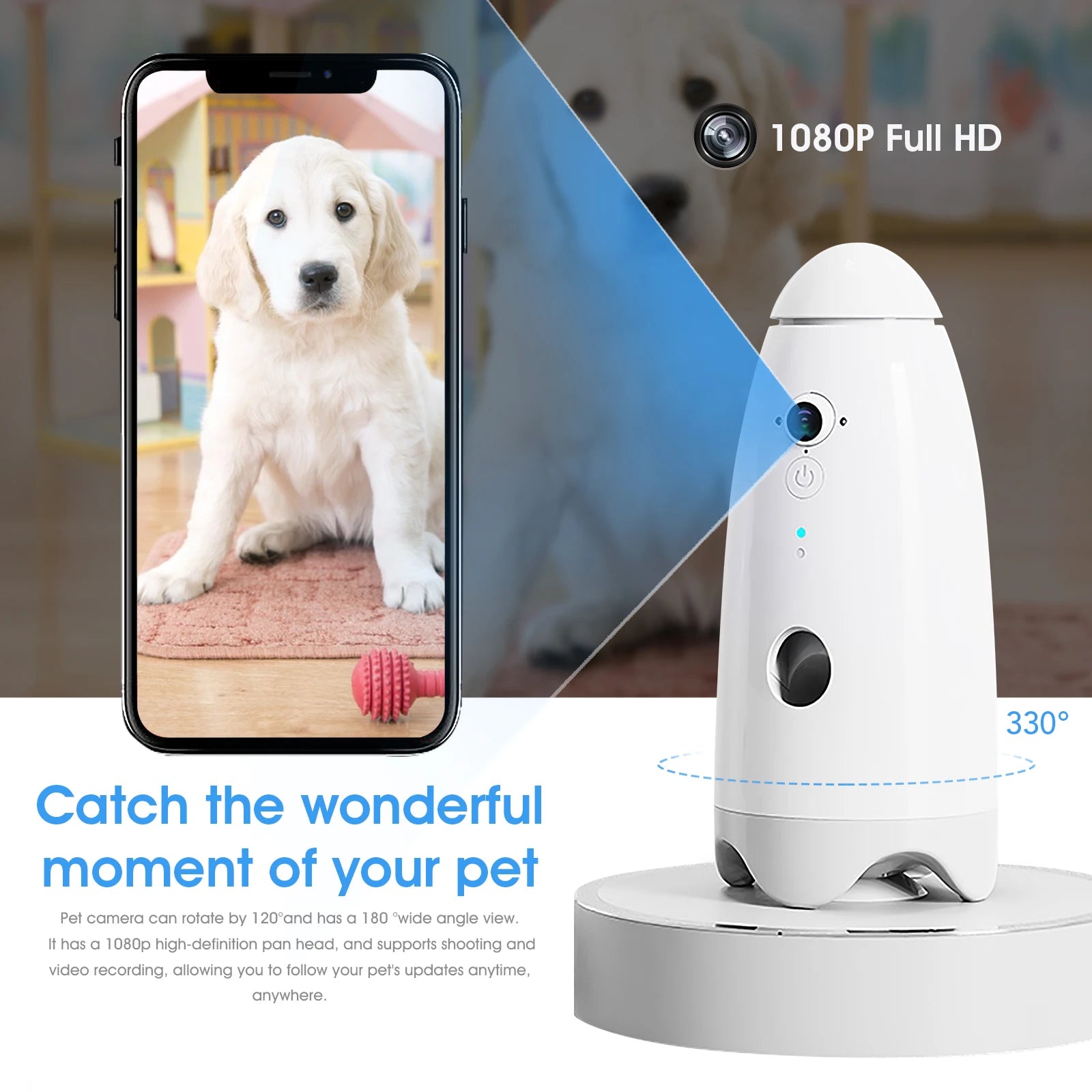 1080p Pet Camera with Motion Alerts, Treat Toss Feature