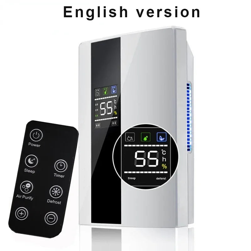 Compact 220V Bedroom Dehumidifier with Remote Control & 2.2L Tank Whisper Quiet, LED Display