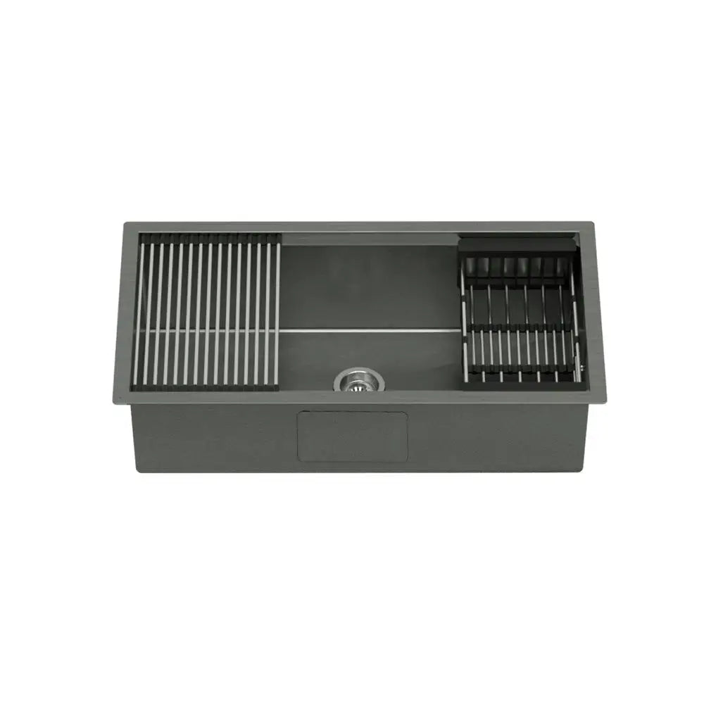 81x45cm Drop-In Kitchen Sink with Roll-Up Rack & Drain Basket