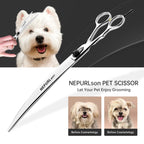 Professional 10-Inch Straight Pet Grooming Scissors Polished Silver, 440C Steel Blades