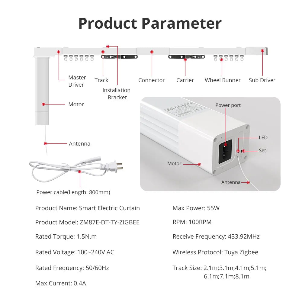 Electric Curtain Track with Zigbee Integration for Smart Homes