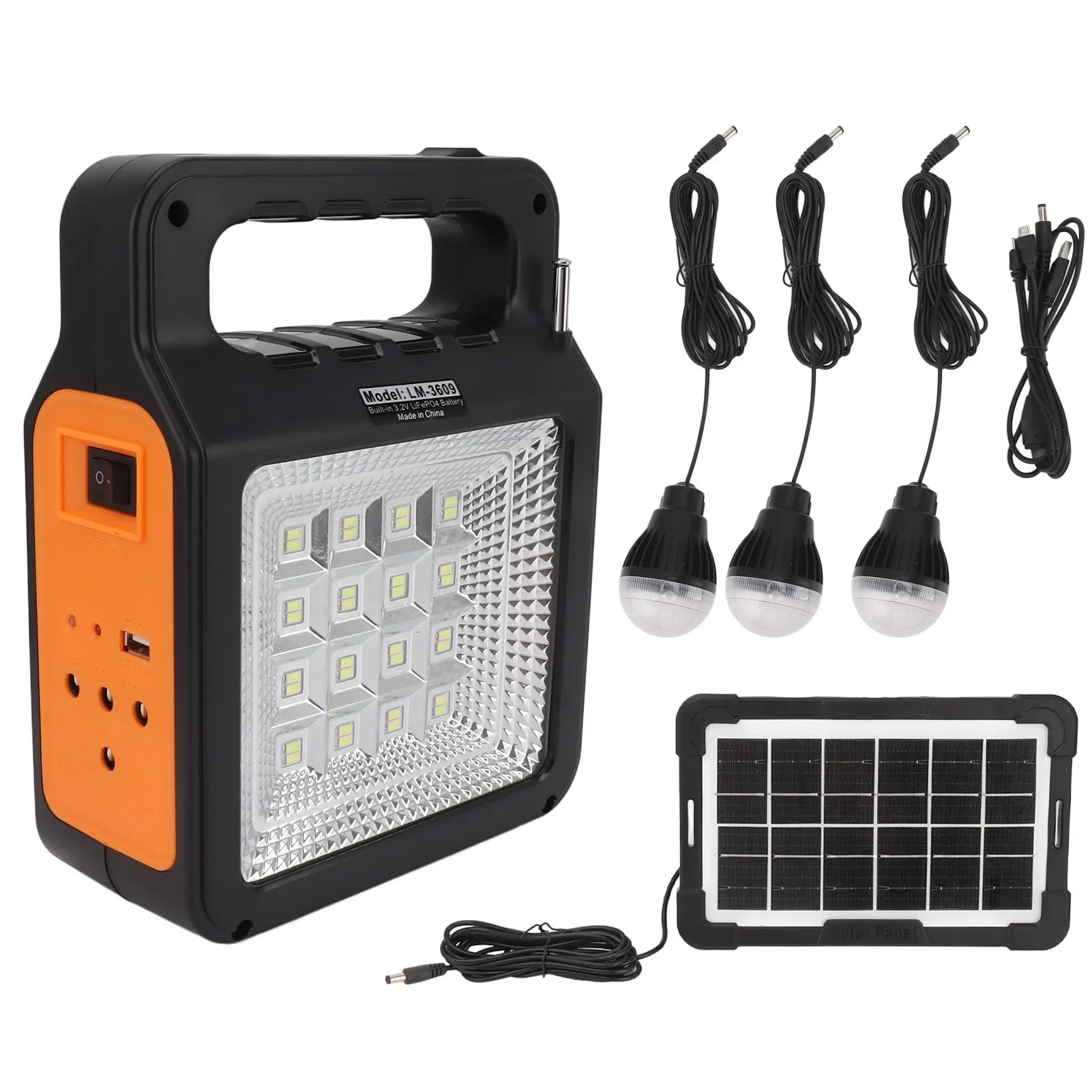 Portable 6000mAh Solar Power Bank with LED Headlight & 3 Bulbs