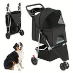 Lightweight Foldable Pet Stroller with 3 Wheels Waterproof Travel Carrier for Cats & Dogs up to 15kg