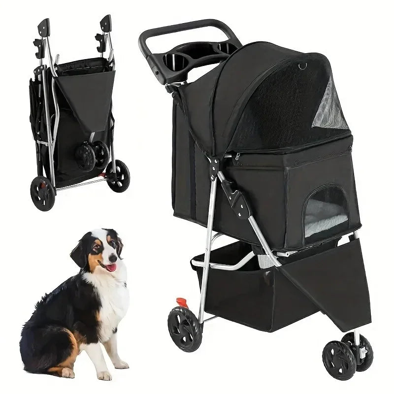Lightweight Foldable Pet Stroller with 3 Wheels Waterproof Travel Carrier for Cats & Dogs up to 15kg
