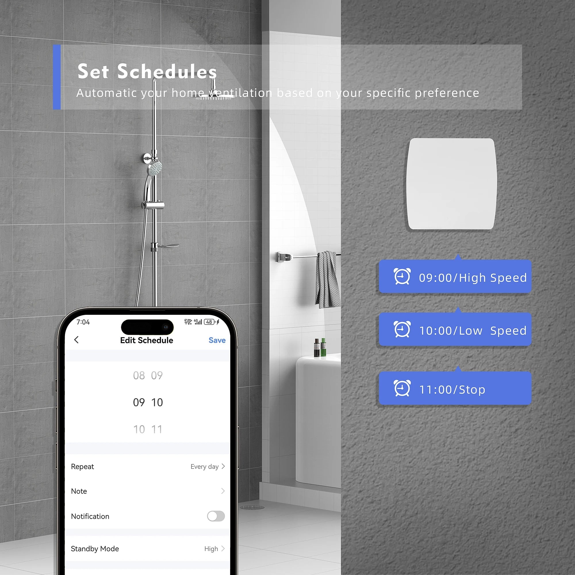 100mm Smart Bathroom Exhaust Fan with Wi-Fi, Humidity & Motion Sensors – 220–240V