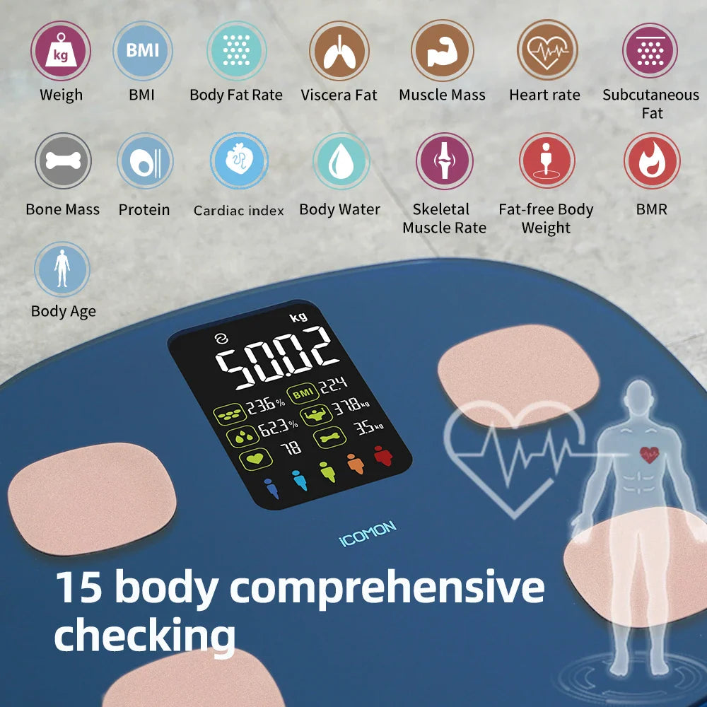Smart Body Fat Scale, 16 Data Analyzer, Bluetooth, Oval, 180kg Capacity